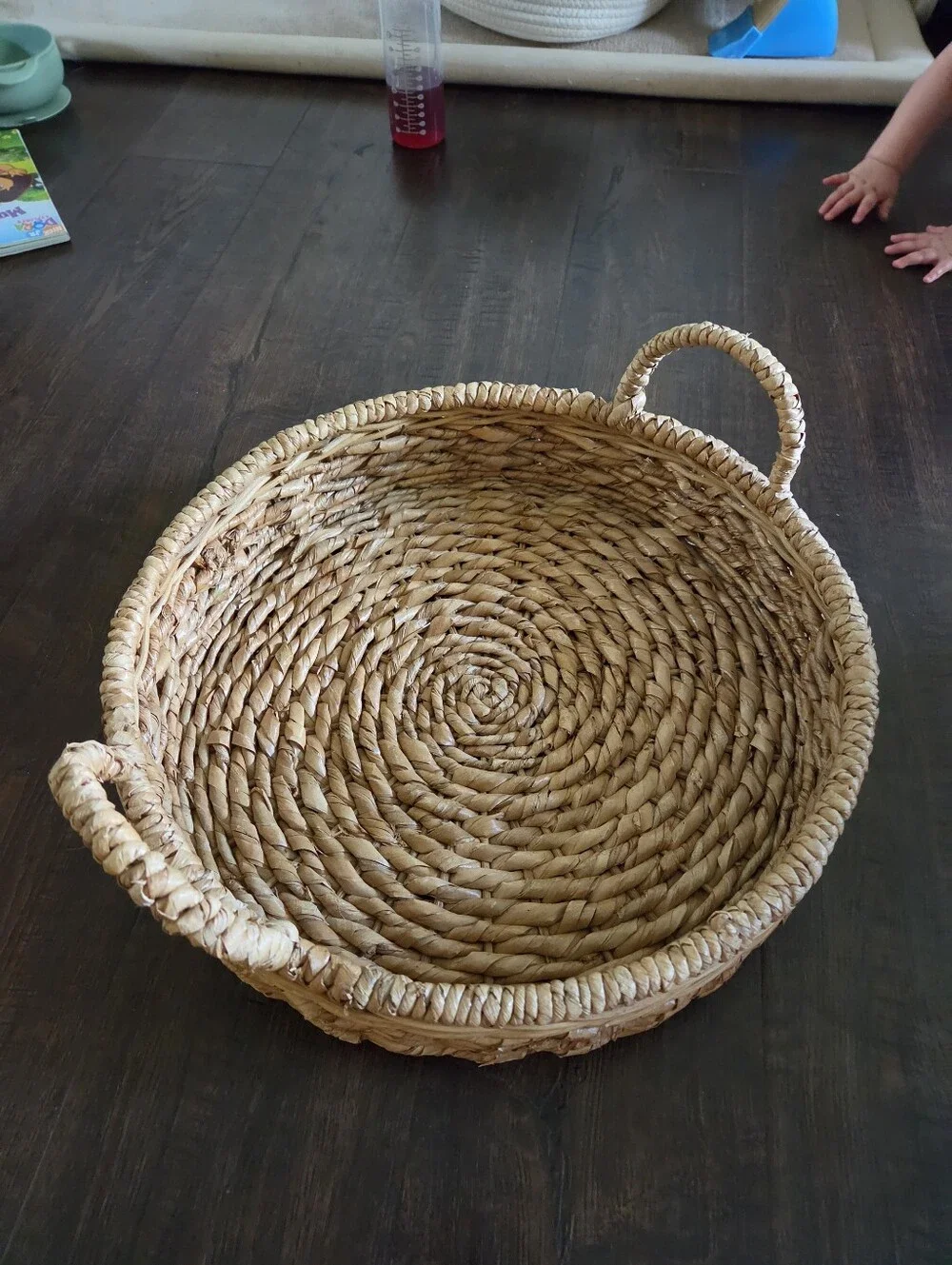 Boho Woven Seagrass Round Tray Basket with Handles | 16